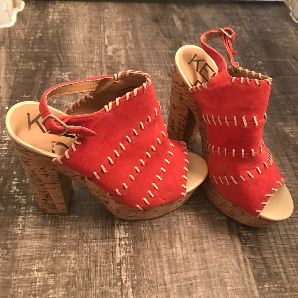 Kelsi Dagger red open toed suede platforms